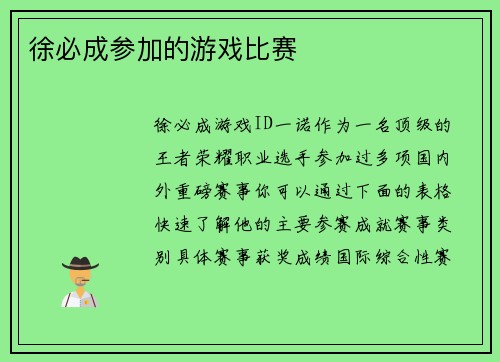徐必成参加的游戏比赛